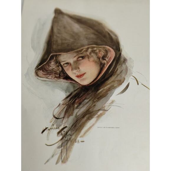 Harrison Fisher Girl with BLONDE CURLS - 1909 Antique Print Art - Picture 1 of 4